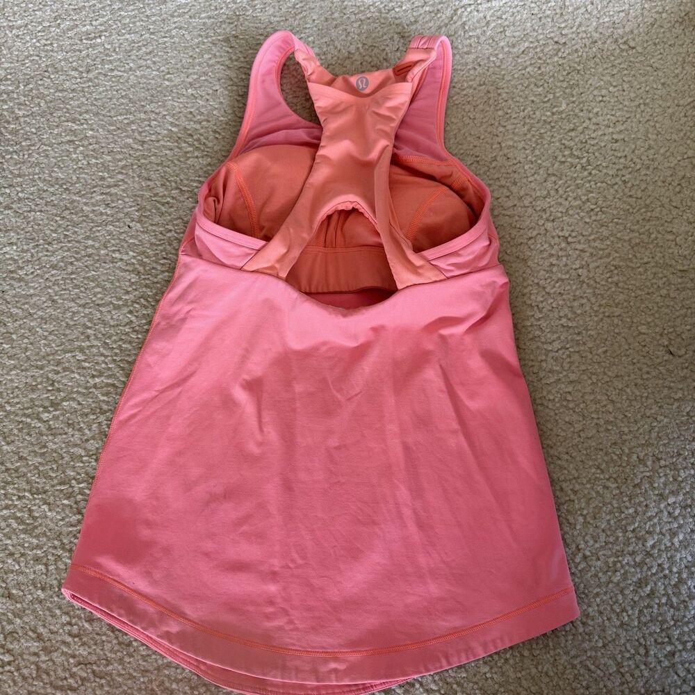 Lululemon Halter Tank Scoop Neck Workout Yoga Built in Bra Top Peach Coral Sz 4 - Picture 3 of 8